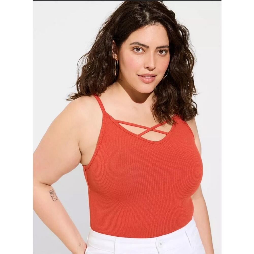 NWT Torrid Ribbed Cross Front Layering Cami Top Size Medium/Large Fall Orange